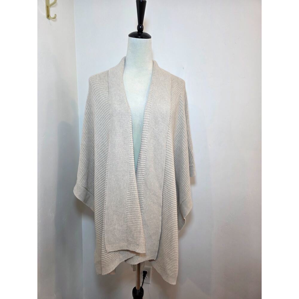 J. Jill Ruana Cape Poncho Sweater Beige One Size Neutral Cotton Blend Travel